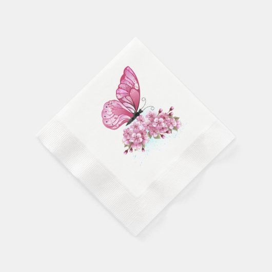 Flower Butterfly with Pink Sakura Serviette (Ecke)