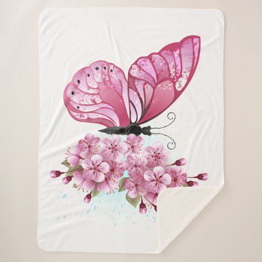 Flower Butterfly with Pink Sakura Sherpadecke (Vorderseite)