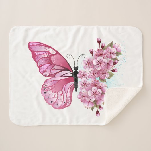Flower Butterfly with Pink Sakura Sherpadecke (Vorderseite (Horizontal))