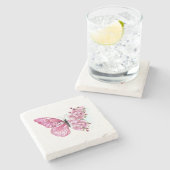 Flower Butterfly with Pink Sakura Steinuntersetzer (Seitenansicht)