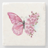 Flower Butterfly with Pink Sakura Steinuntersetzer (Vorderseite)