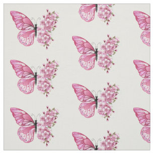 Flower Butterfly with Pink Sakura Stoff
