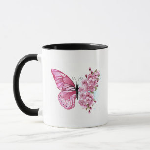 Flower Butterfly with Pink Sakura Tasse