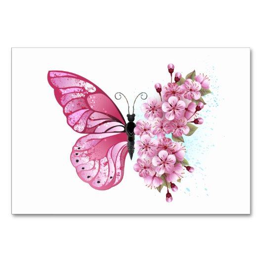 Flower Butterfly with Pink Sakura Tischnummer (Vorderseite)