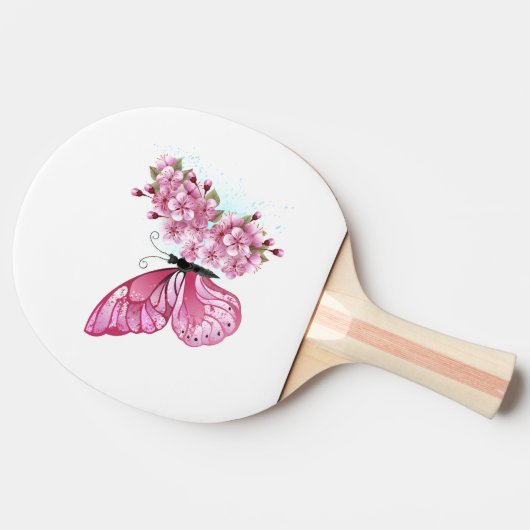 Flower Butterfly with Pink Sakura Tischtennis Schläger (Seitenansicht)