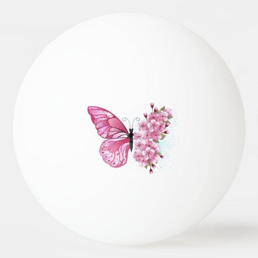 Flower Butterfly with Pink Sakura Tischtennisball (Vorderseite)