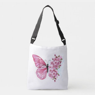 Flower Butterfly with Pink Sakura Tragetaschen Mit Langen Trägern