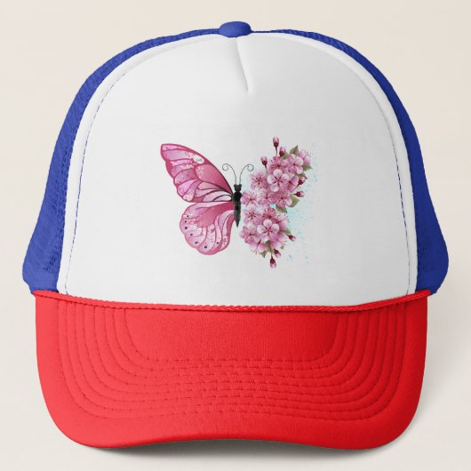 Flower Butterfly with Pink Sakura Truckerkappe (Vorderseite)