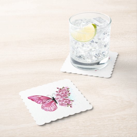 Flower Butterfly with Pink Sakura Untersetzer (Vor Ort)