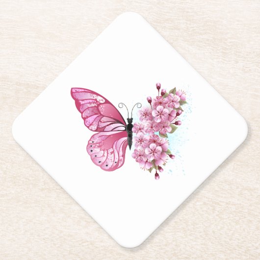 Flower Butterfly with Pink Sakura Untersetzer (Vorderseite)