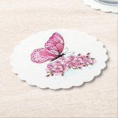 Flower Butterfly with Pink Sakura Untersetzer (angewinkelt)