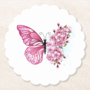 Flower Butterfly with Pink Sakura Untersetzer