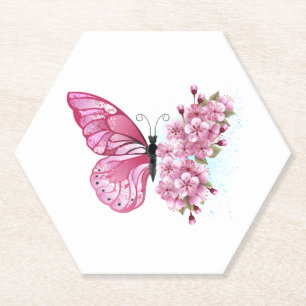 Flower Butterfly with Pink Sakura Untersetzer