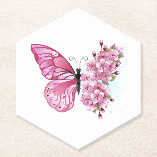 Flower Butterfly with Pink Sakura Untersetzer (Vorderseite)