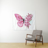 Flower Butterfly with Pink Sakura Wandteppich (Beispiel (Horizontal))