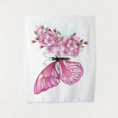 Flower Butterfly with Pink Sakura Wandteppich (Vorderseite)