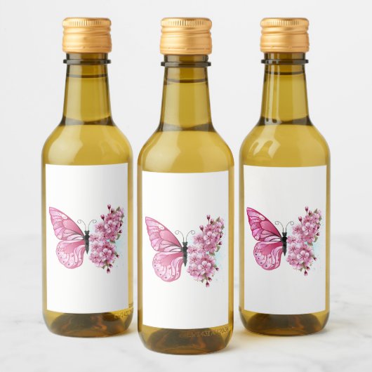 Flower Butterfly with Pink Sakura Weinetikett (Flaschen)