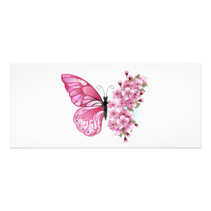 Flower Butterfly with Pink Sakura Werbekarte