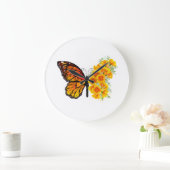 Flower Butterfly with Yellow California Poppy Große Wanduhr (Zuhause)