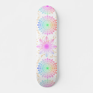 Flower Centric Rainbow Colored Mandala Skateboard