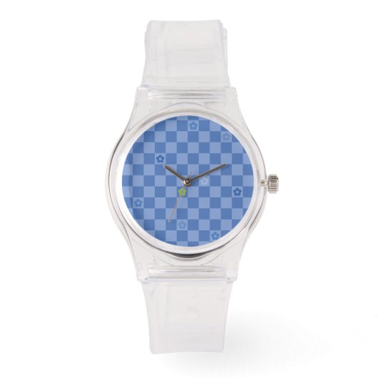 Flower Checkered Pattern No. 01 - Light Blue Armbanduhr (Vorderseite)