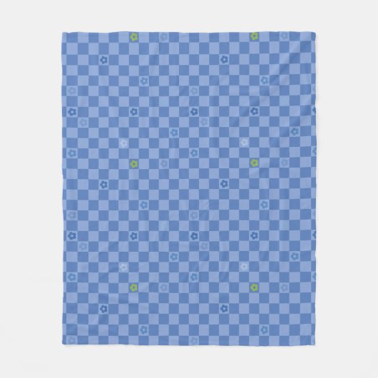 Flower Checkered Pattern No. 01 - Light Blue Fleecedecke (Vorderseite)