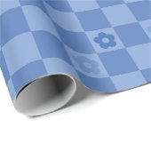 Flower Checkered Pattern No. 01 - Light Blue Geschenkpapier (Rolleneckpunkt)