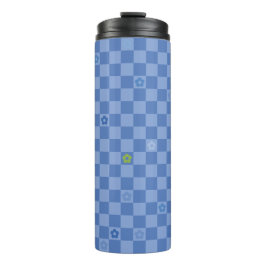 Flower Checkered Pattern No. 01 - Light Blue Thermosbecher