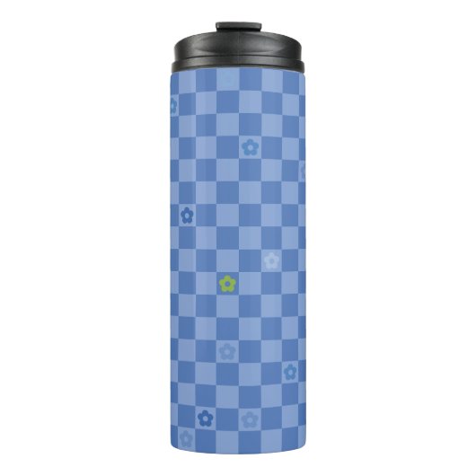 Flower Checkered Pattern No. 01 - Light Blue Thermosbecher (Vorderseite)