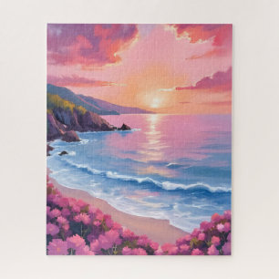 Flower Cove Rosa Ozean Aquarell-Blumen Puzzle