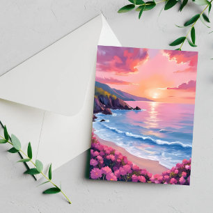 Flower Cove   Rosa Ozean Aquarell-Blumenkarte