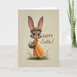Flower-Crown Bunny in Orange Dress Easter Card Karte