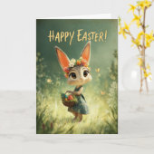 Flower-Crown Bunny with Easter Basket Meadow Card Karte (Gelbe Blume)