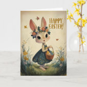Flower-Crown Easter Bunny in Spring Meadow Card Karte (Gelbe Blume)
