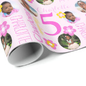 Flower custom name photos age 5th birthday wrap geschenkpapier (Rolleneckpunkt)
