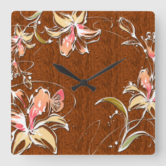 Flower Decor 10 Wall Clocks & Numeral Options Quadratische Wanduhr