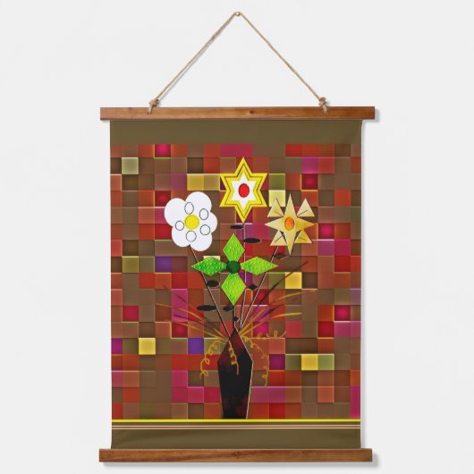 "Flower Delivery" Wood Topped Wall Tapestry Wandteppich Mit Holzrahmen (Vorderseite)