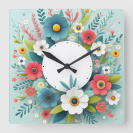 flower design quadratische wanduhr