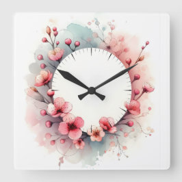 flower design quadratische wanduhr