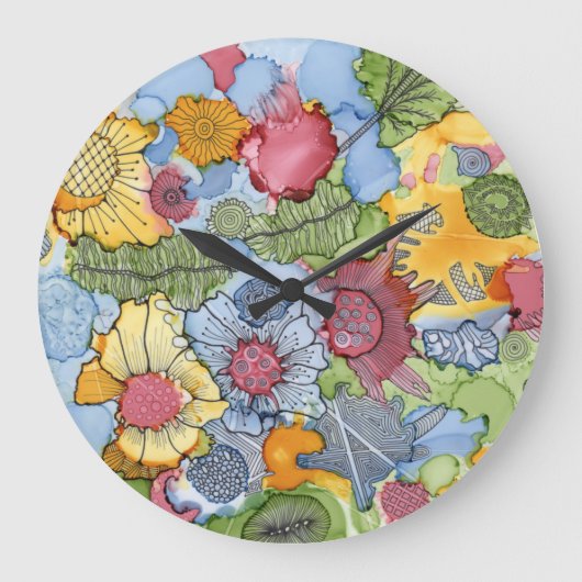 Flower Doodle Acrylic Wall Clock Große Wanduhr (Vorderseite)
