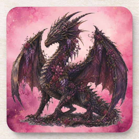 Flower-Drache | Botanischer Fantasy-Drache Getränkeuntersetzer (Vorderseite)