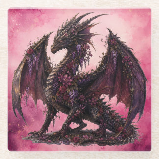 Flower-Drache | Botanischer Fantasy-Drache Glasuntersetzer