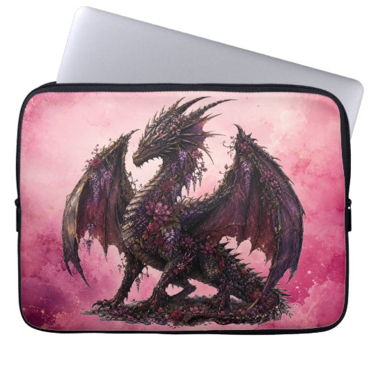 Flower-Drache | Botanischer Fantasy-Drache Laptopschutzhülle (Vorderseite)