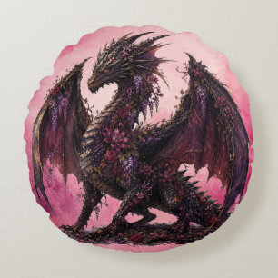 Flower-Drache   Botanischer Fantasy-Drache Rundes Kissen