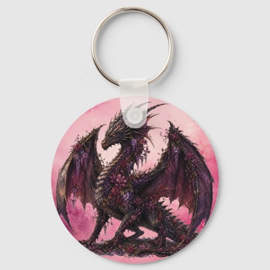 Flower-Drache | Botanischer Fantasy-Drache Schlüsselanhänger (Vorderseite)