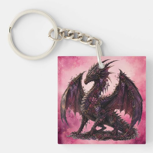 Flower-Drache | Botanischer Fantasy-Drache Schlüsselanhänger (Vorderseite)