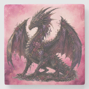 Flower-Drache   Botanischer Fantasy-Drache Steinuntersetzer
