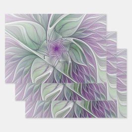 Flower Dream, Abstract Purple Green Fractal Art Geschenkpapier Set