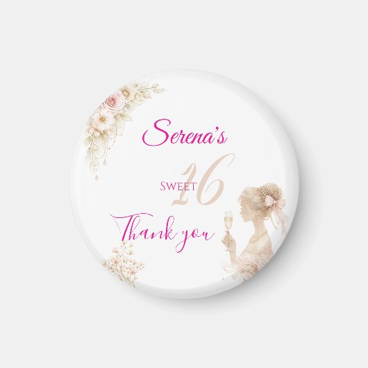 Flower Dreamy Soft Sweet 16 Birthday Button Magnet (Vorne)