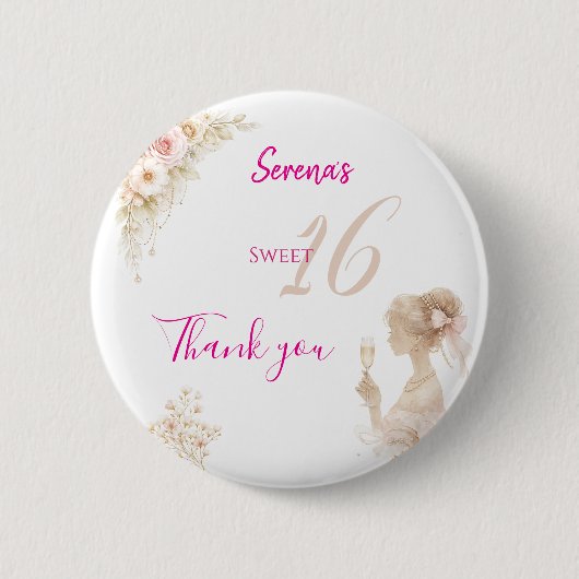 Flower Dreamy Soft Sweet 16 Birthday Button Pin (Vorderseite)